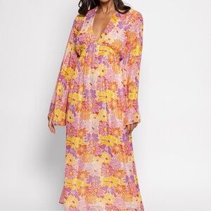 Sundress Brand Floral Maxi Dress in Pink, Yellow & Orange M/L